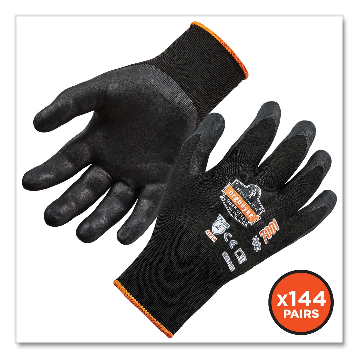 ProFlex 7001-CASE Nitrile Coated Gloves, EN388: 4121X, 9.25" Long, XX-Large, Black, 144 Pairs/Carton