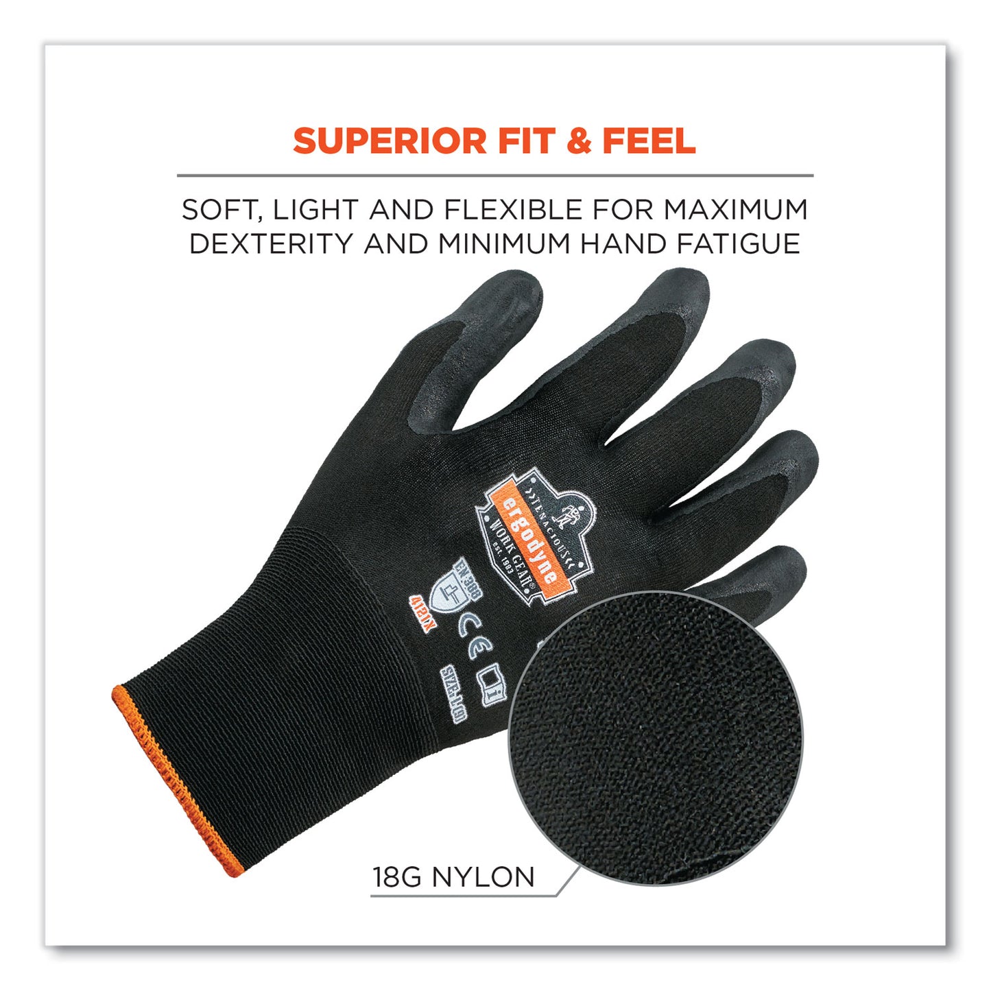 ProFlex 7001 Nitrile-Coated Gloves, EN388: 4121X, 8.25" Long, Small, Black, Pair