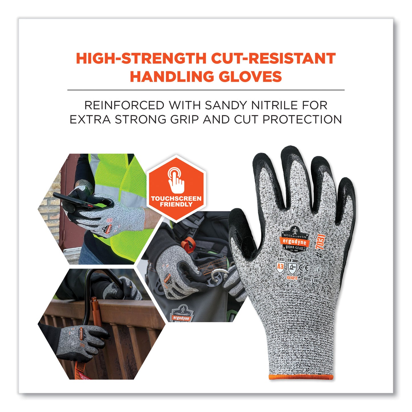 ProFlex 7031-CASE ANSI A3 Nitrile-Coated CR Gloves, EN388: 4X42C, 9.5" Long, Small, Gray, 144 Pairs/Carton