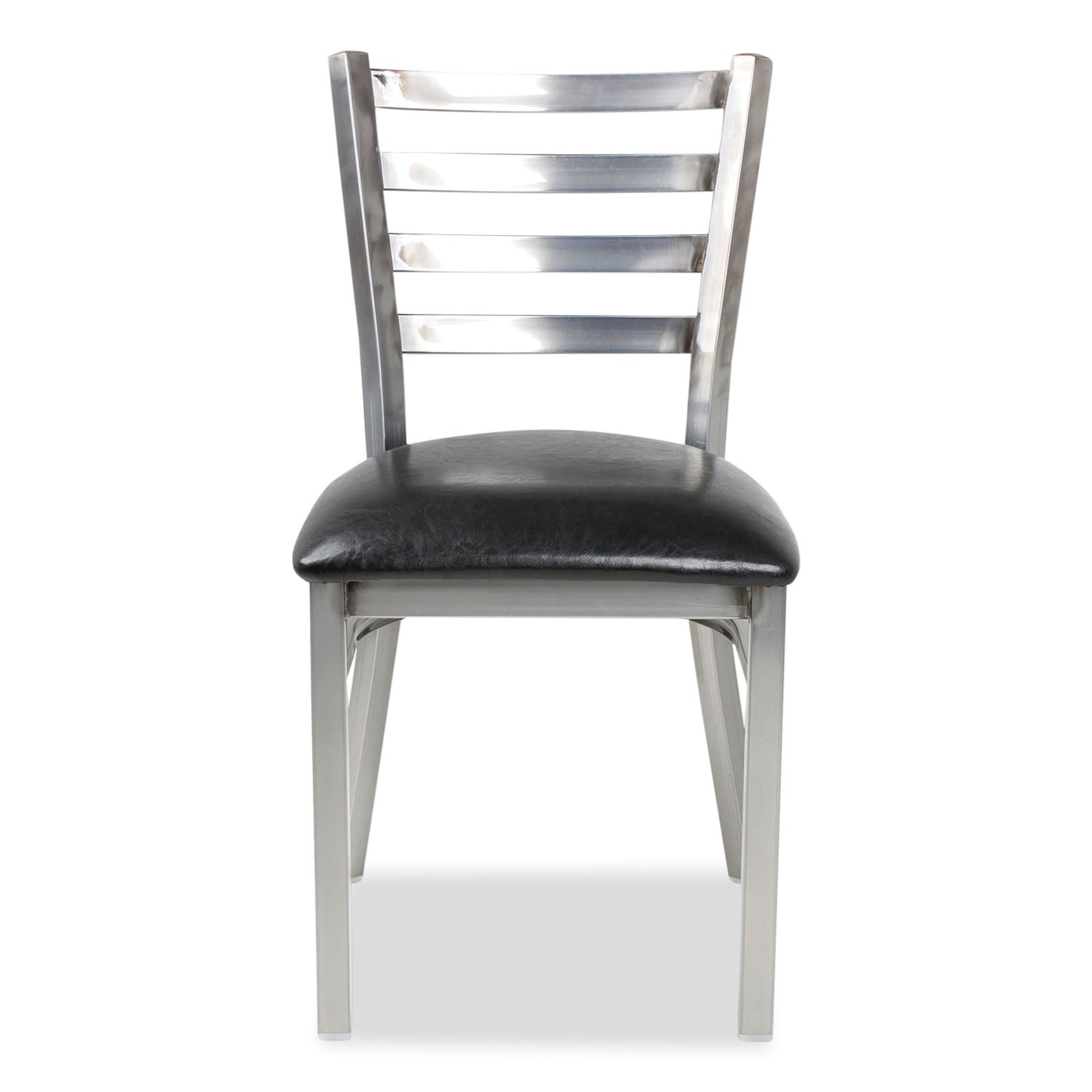 White Horse Series Side Chairs, Supports Up to 300 lb, 18" Seat Height, Black Seat, Industrial Clear-Coat Steel Back/Frame