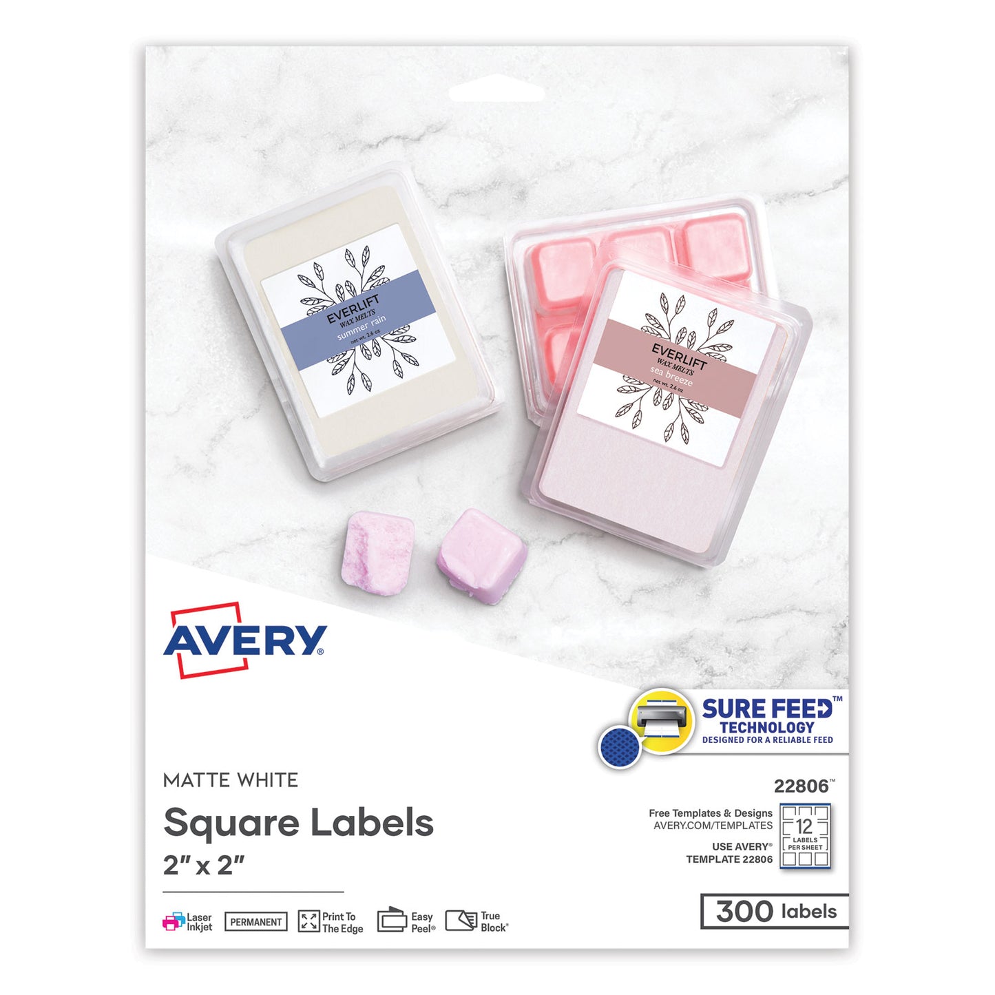 Square Labels With Sure Feed And Trueblock, 2 X 2, White, 300/pack