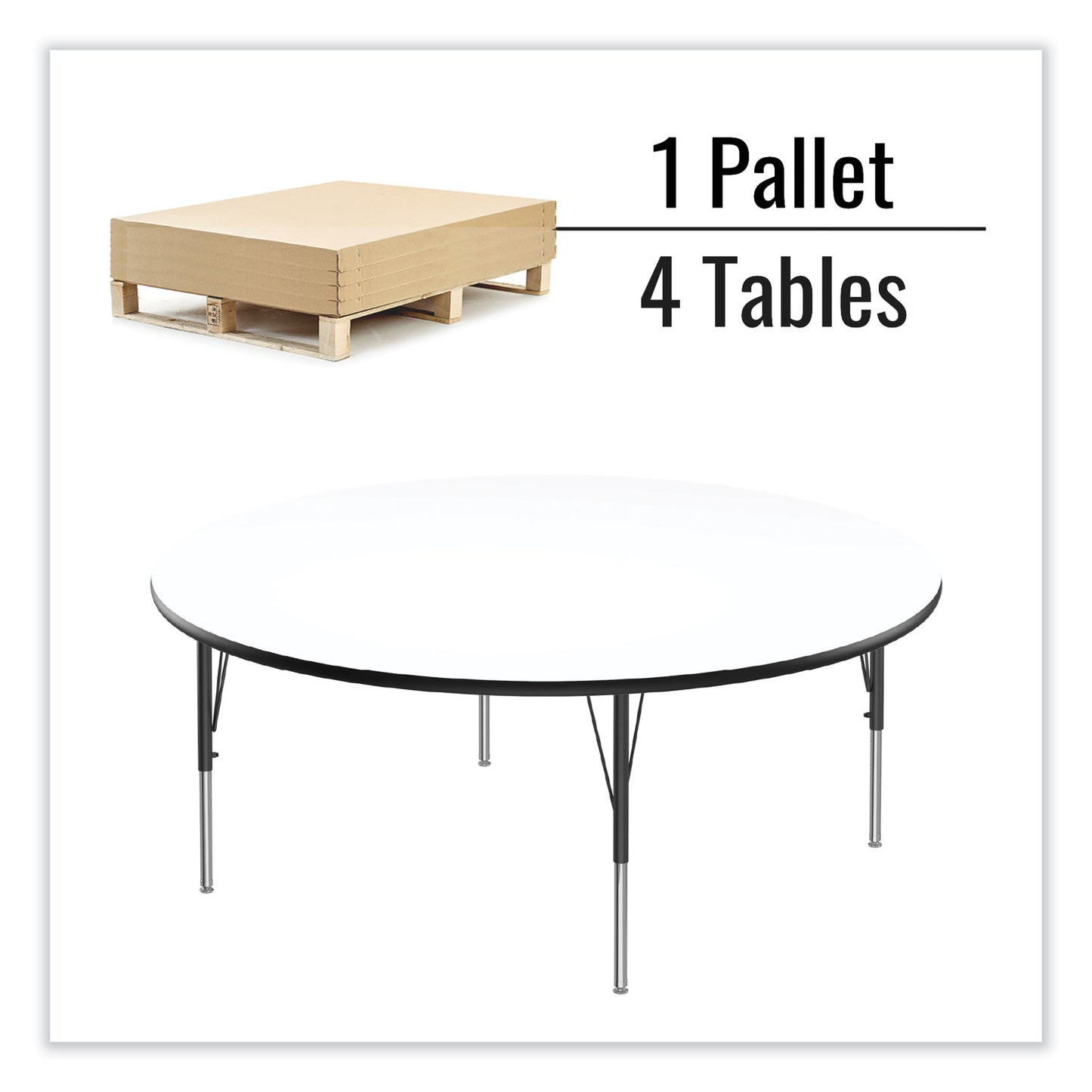 Markerboard Activity Tables, Round, 60" x 19" to 29", White Top, Black/Silver Legs, 4/Pallet