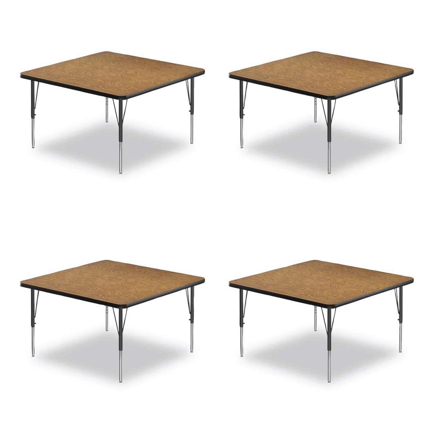 Adjustable Activity Tables, Square, 48" x 48" x 19" to 29", Medium Oak Top, Black Legs, 4/Pallet