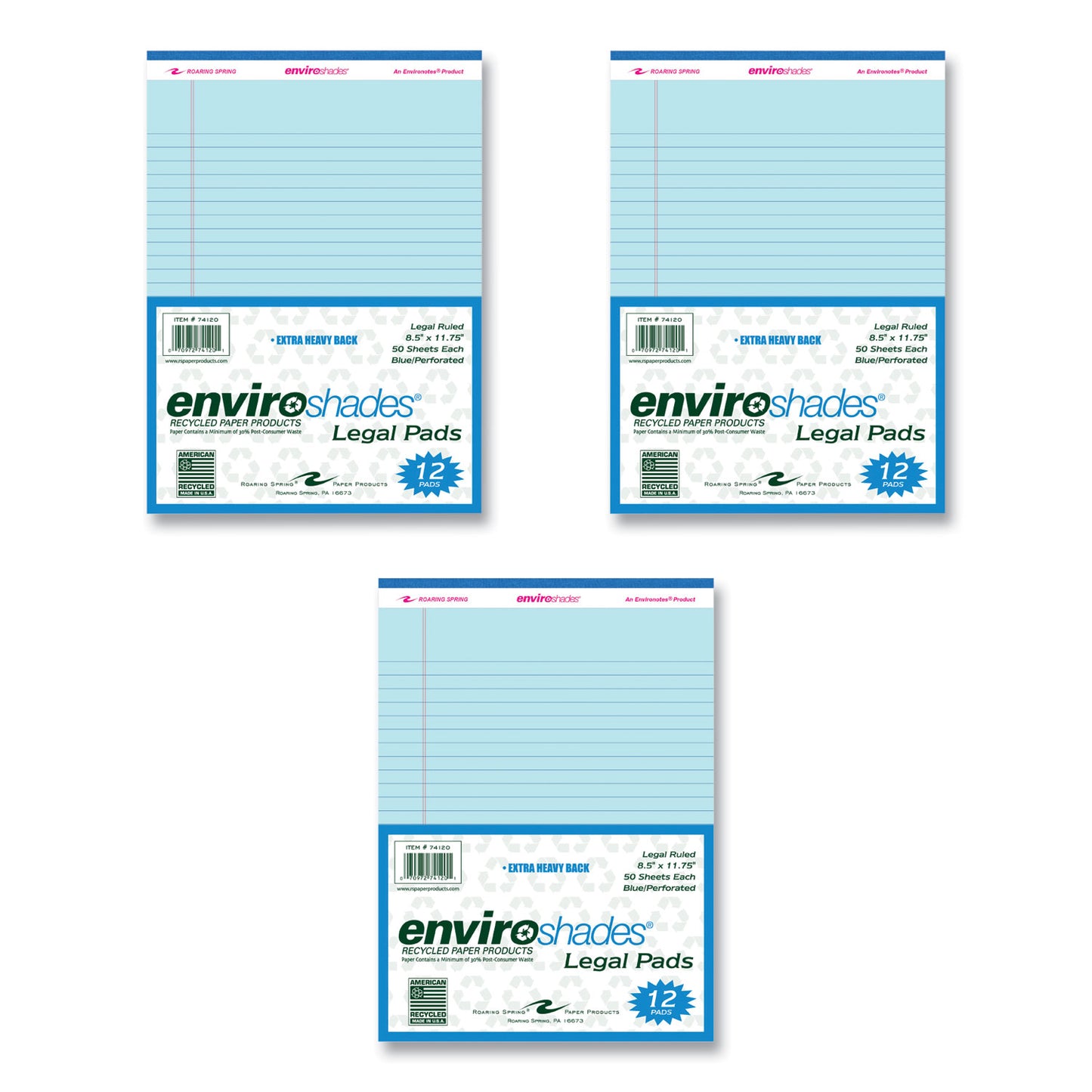 EnviroShades Legal Notepads, Wide/Legal Rule, (50) Blue 8.5 x 11 Sheets, 36/Carton