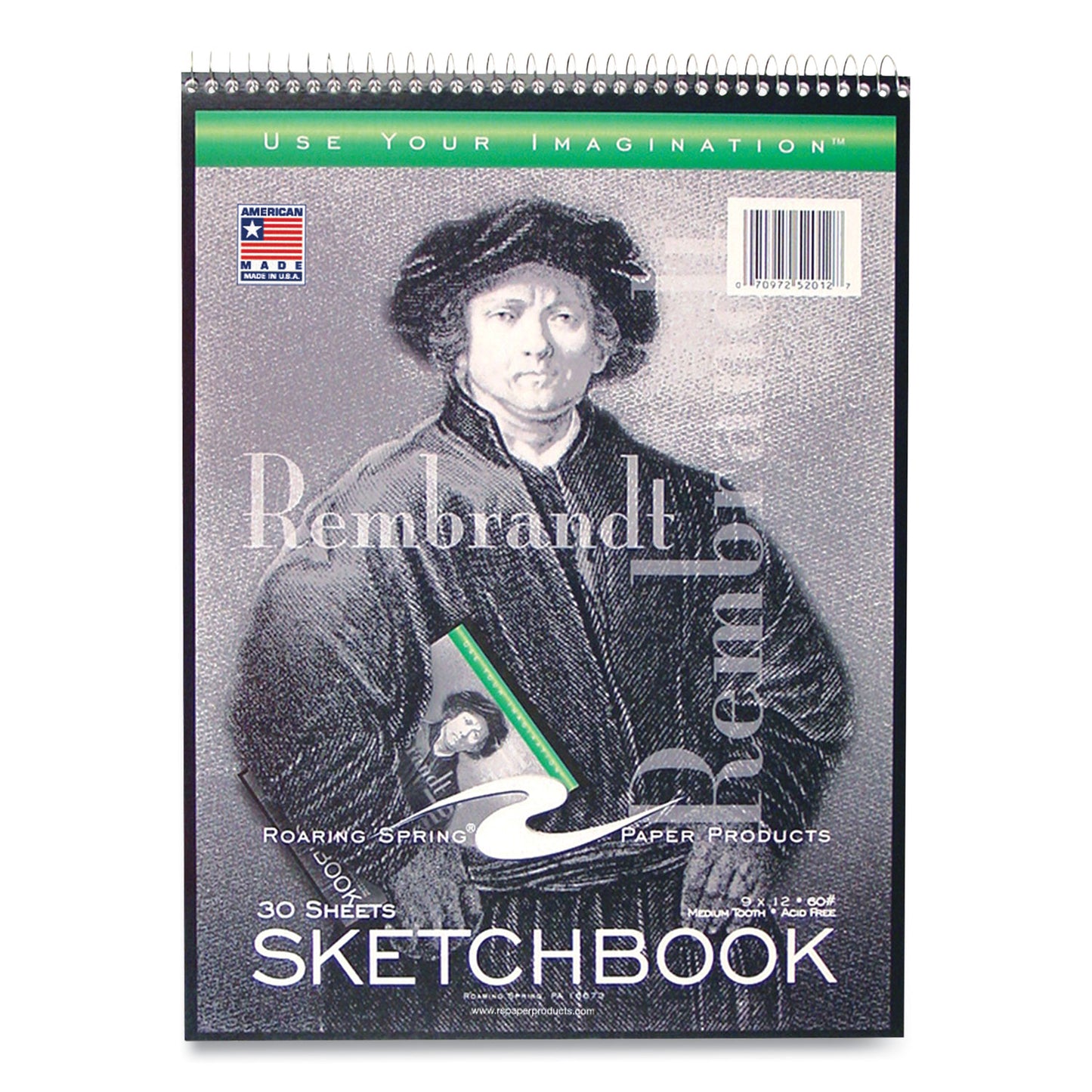 Sketch Pad, Black/Green/White Cover, Unruled, (30) White 9 x 12 Sheets, 12/Carton