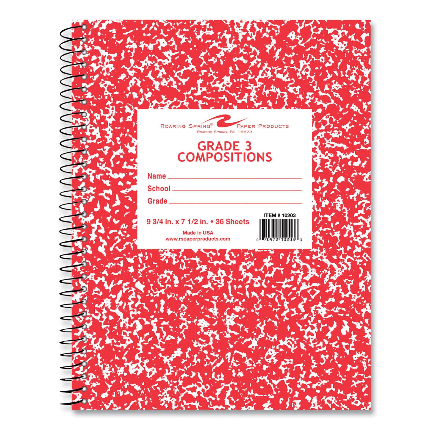 Grade School Wirebound Composition Book, Grade 1 Manuscript Format, Red Marble Cover, (36) 9.75 x 7.5 Sheets, 48/Carton