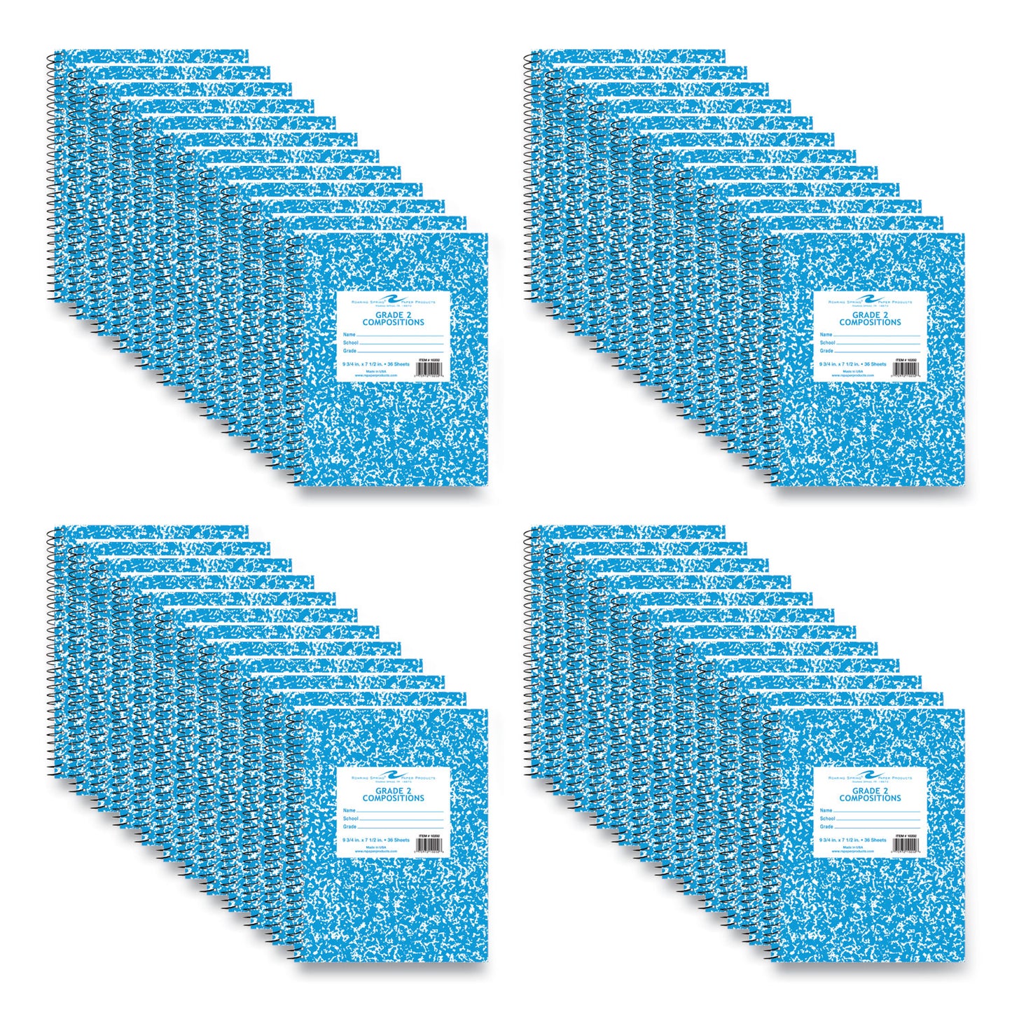 Grade School Wirebound Composition Book, Grade 2 Manuscript Format, Blue Marble Cover, (36) 9.75 x 7.5 Sheets, 48/Carton
