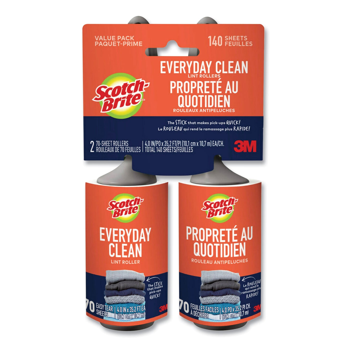 Everyday Clean Lint Roller, 70 Sheets/Roll, 2/Pack