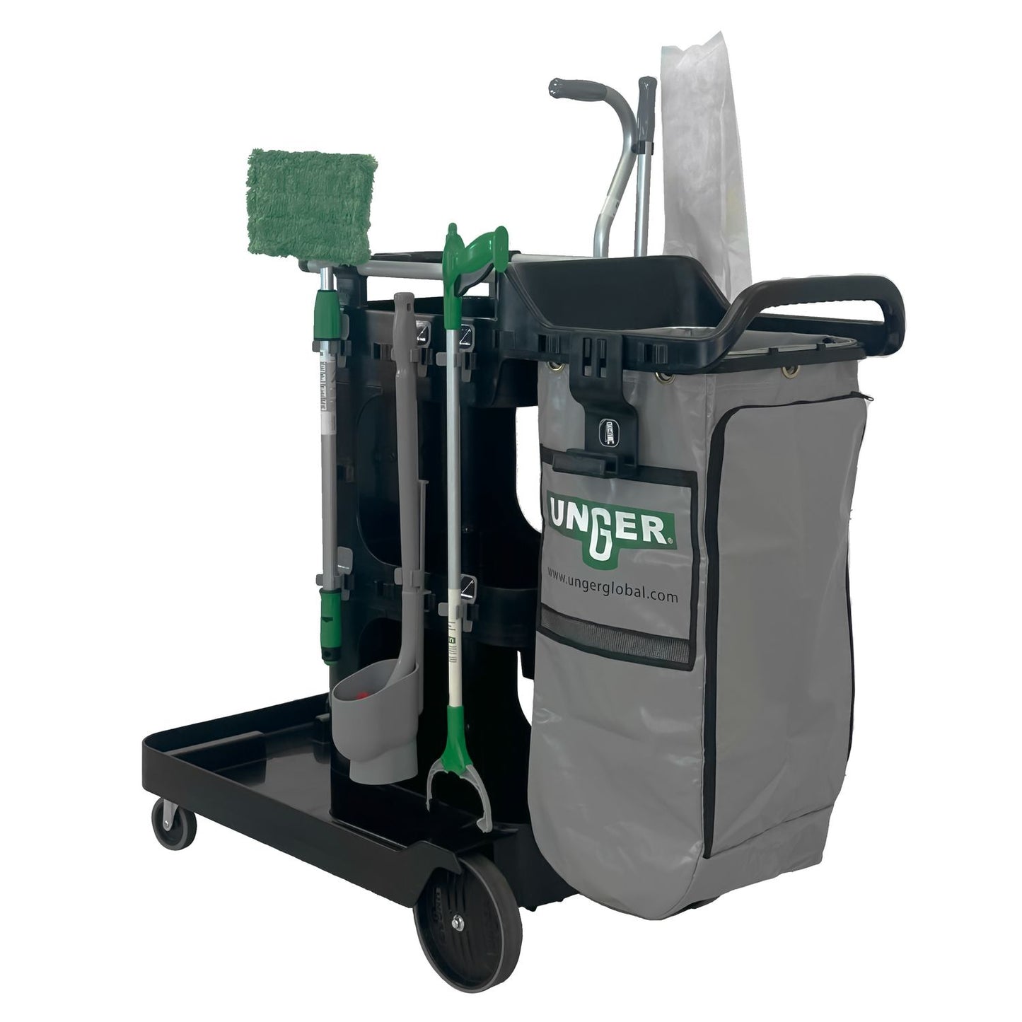 ZoneCleanRx Janitorial Carts, Plastic, 3 Shelves, 23.5 x 25 x 25, Black