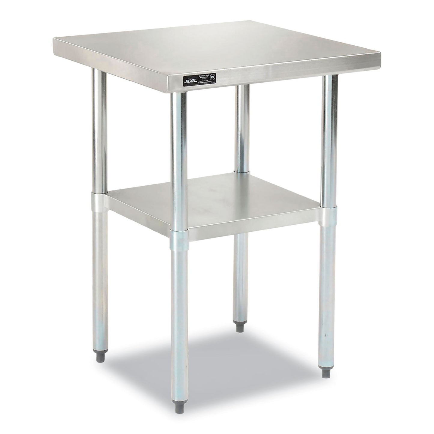Work Table with Undershelf, Square, 24 x 24 x 35, Silver Top, Silver Base/Legs