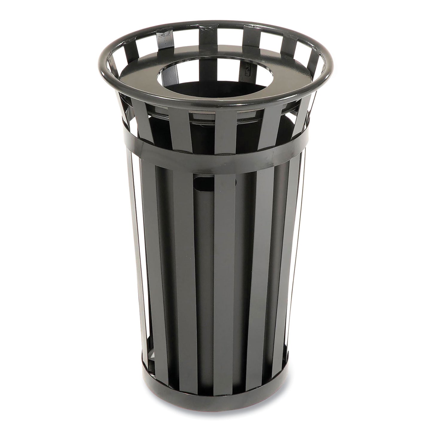 Outdoor Slatted Steel Trash Can, 24 gal, Black