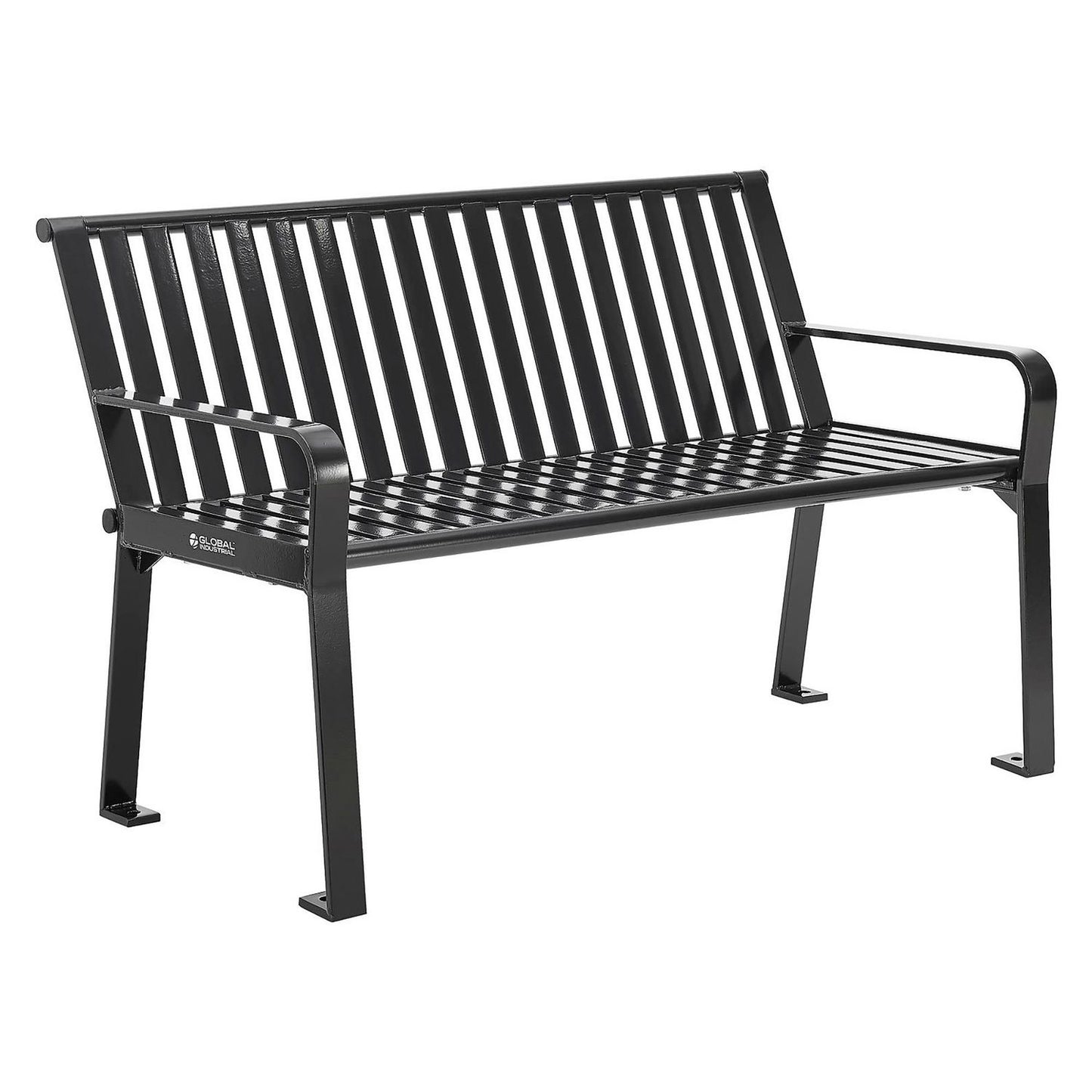 Steel Slat Benches with Back, 48" x 27" x 31", Black Seat/Back, Black Base