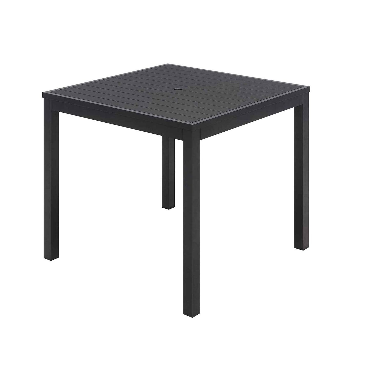 Eveleen Outdoor Patio Table with Four Black Powder-Coated Polymer Chairs, Square, 35", Black