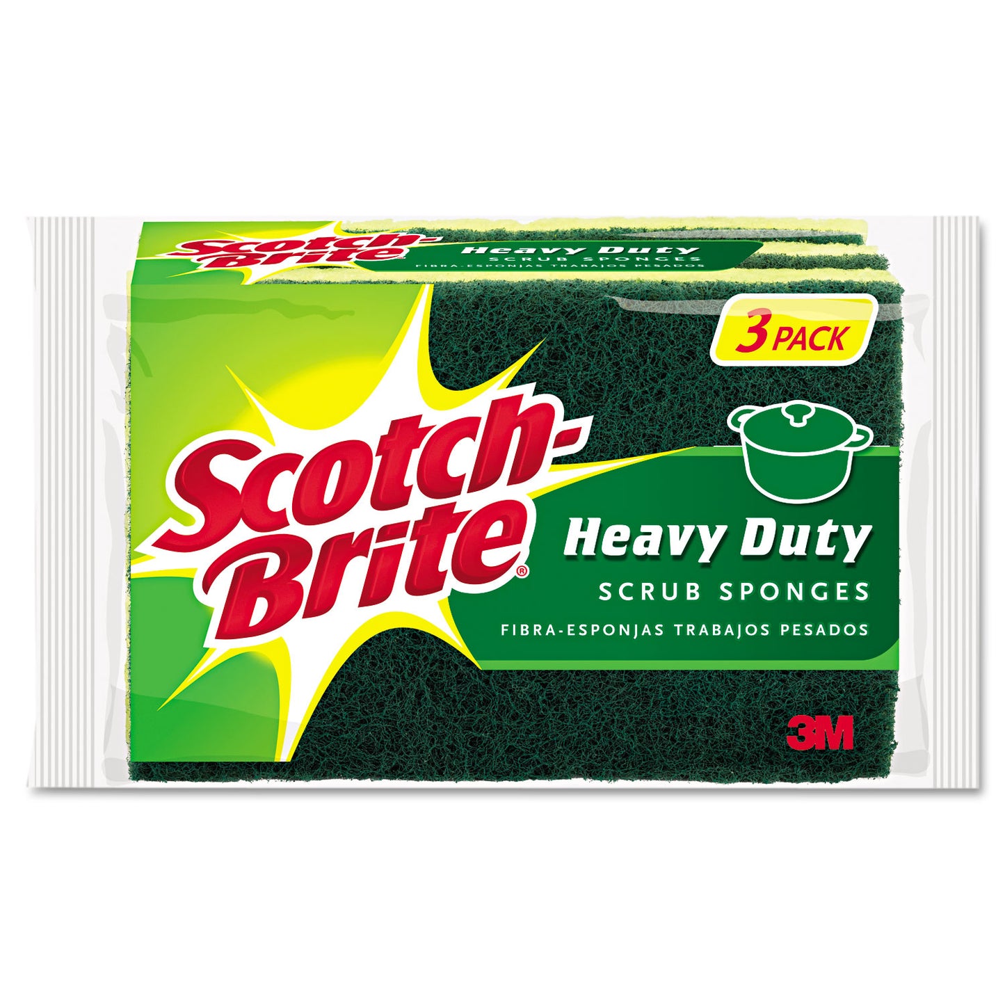 Heavy-Duty Scrub Sponge, 4.5 X 2.7, 0.6" Thick, Yellow/green, 3/pack