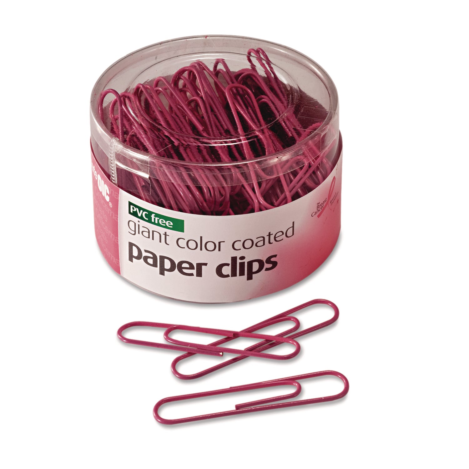 Pink Coated Paper Clips, Breast Cancer Awareness, Giant, PET-Coated, Pink, 80/Pack