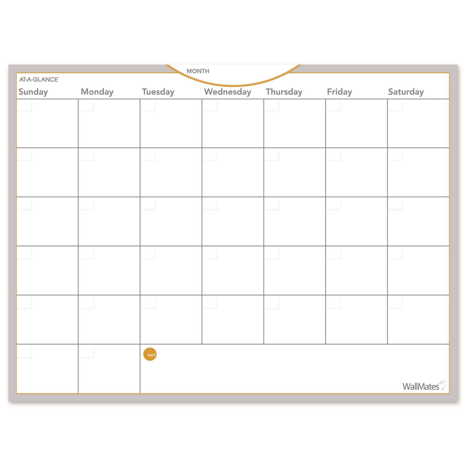 Wallmates Self-Adhesive Dry Erase Monthly Planning Surfaces, 24 X 18, White/gray/orange Sheets, Undated
