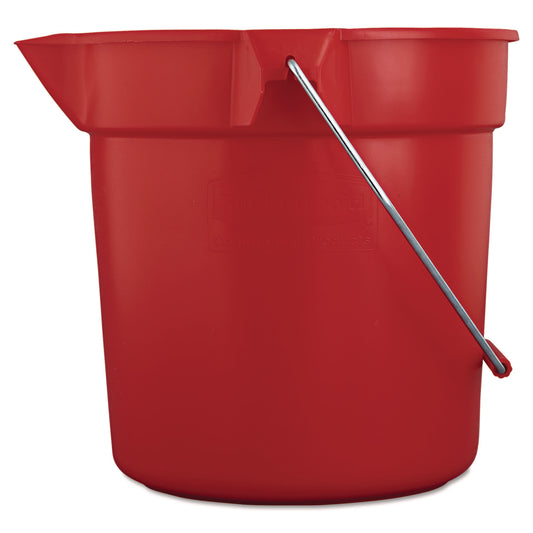 BRUTE Round Utility Pail, 10 qt, Plastic, Red, 10.5" Diameter
