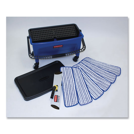 Microfiber Floor Finishing System, 3 gal, Blue/black/white