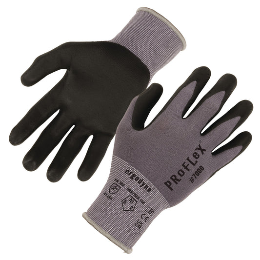 ProFlex 7000 Nitrile-Coated Gloves Microfoam Palm, EN388: 4121A, 9" Long, X-Small, Gray, Pair