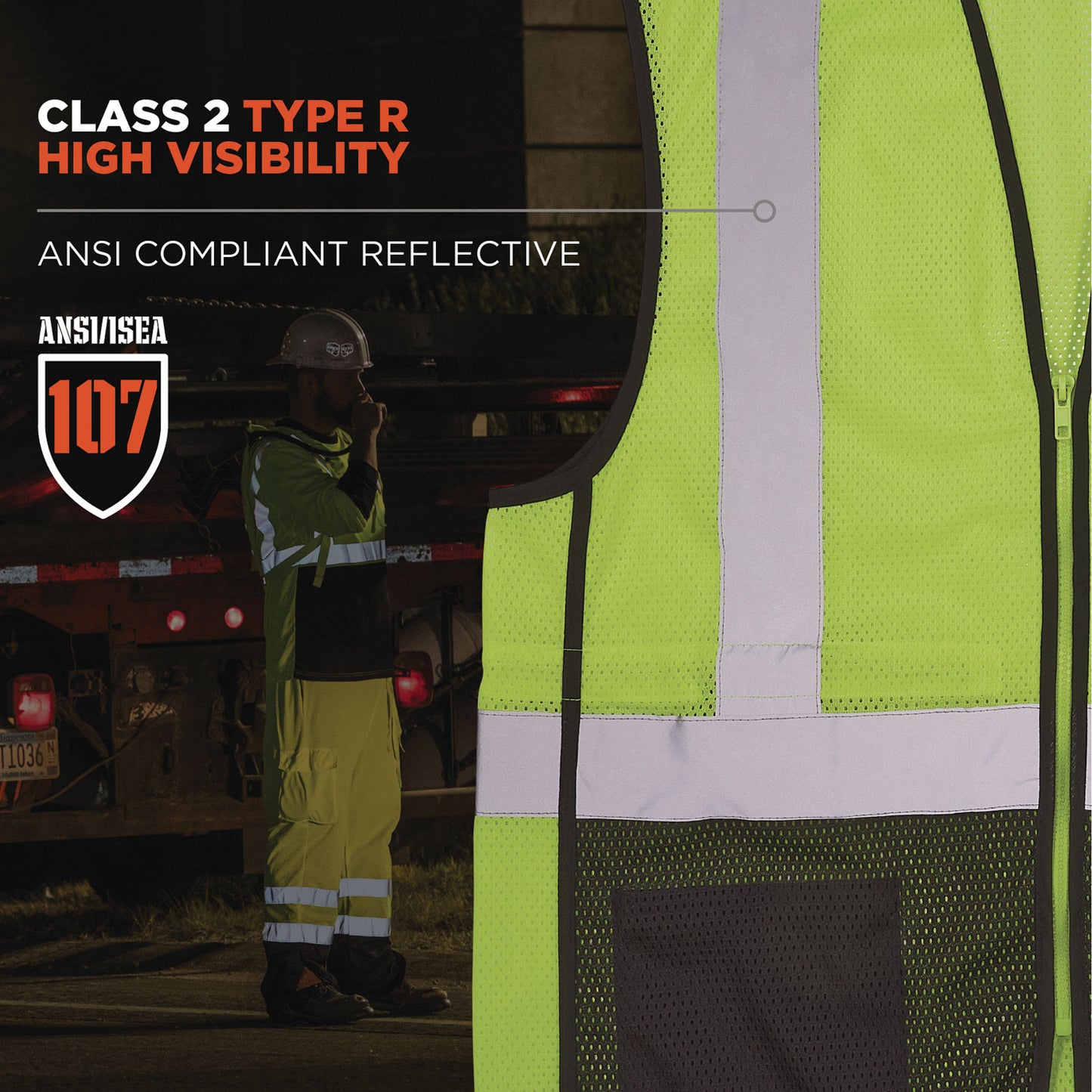 GloWear 8210Z Hi-Vis Class 2 Mesh Vest, Polyester, 2X-Large to 3X-Large, Lime
