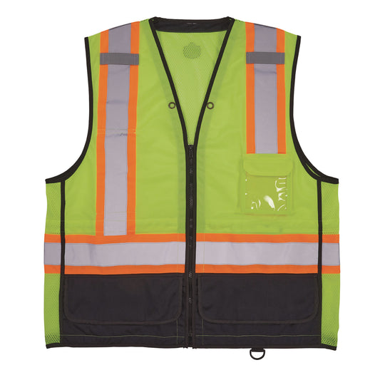 GloWear 8251HDZ Class 2 Two-Tone Hi-Vis Safety Vest, Polyester, Small to Medium, Lime