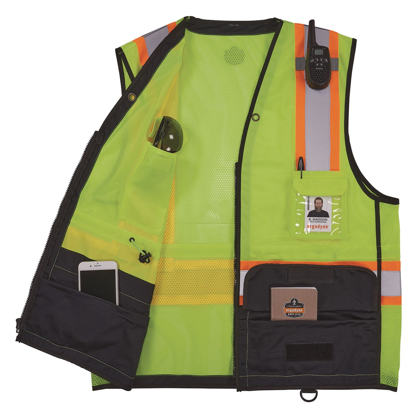 GloWear 8251HDZ Class 2 Two-Tone Hi-Vis Safety Vest, Polyester, Large to X-Large, Lime