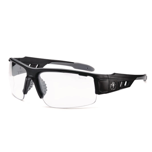 Skullerz DAGR Anti-Scratch Enhanced Anti-Fog Safety Glasses, Matte Black Half Frame, Clear Dual Lens