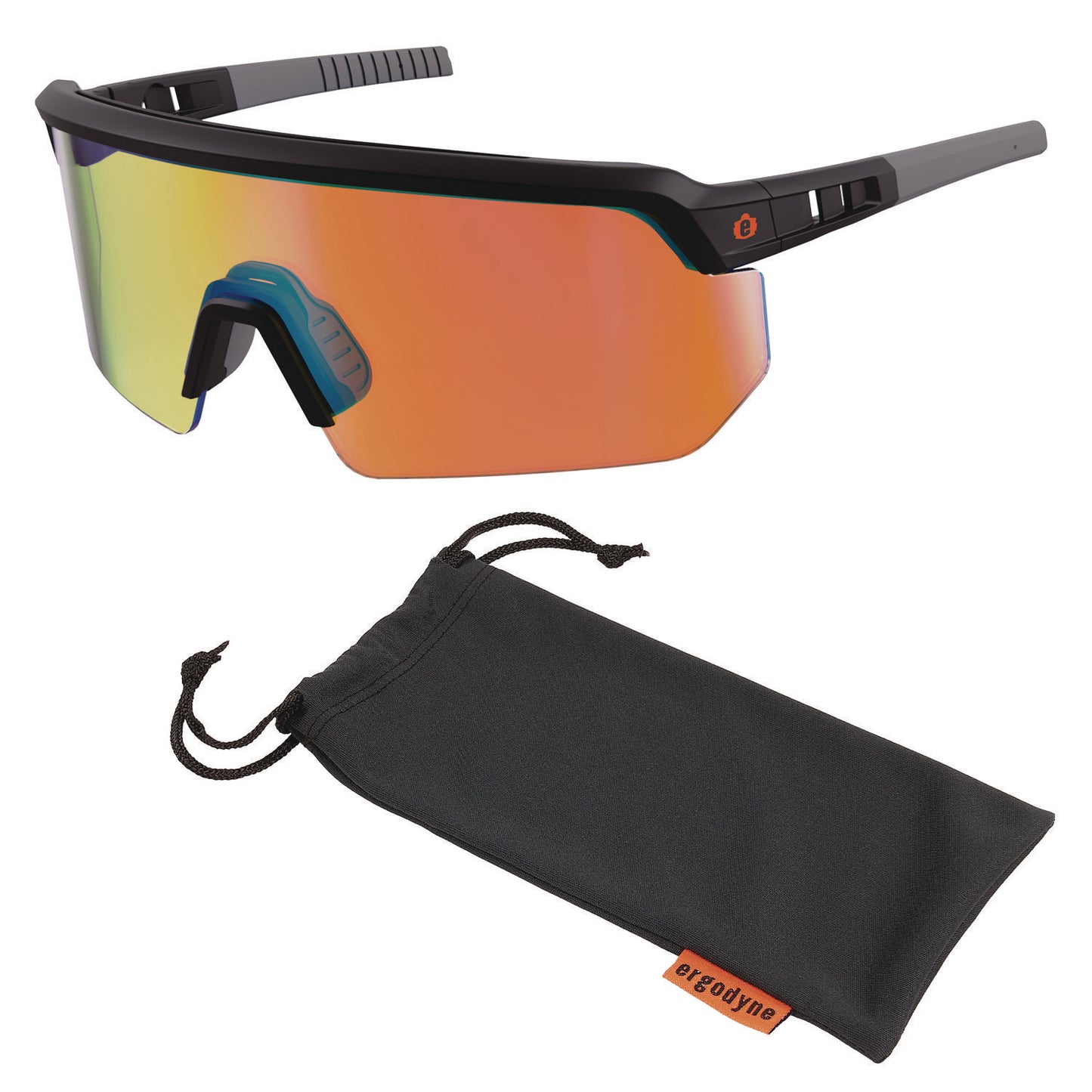 Skullerz AEGIR Safety Glasses, Matte Black Half Frame, Mirrored Orange Single Lens
