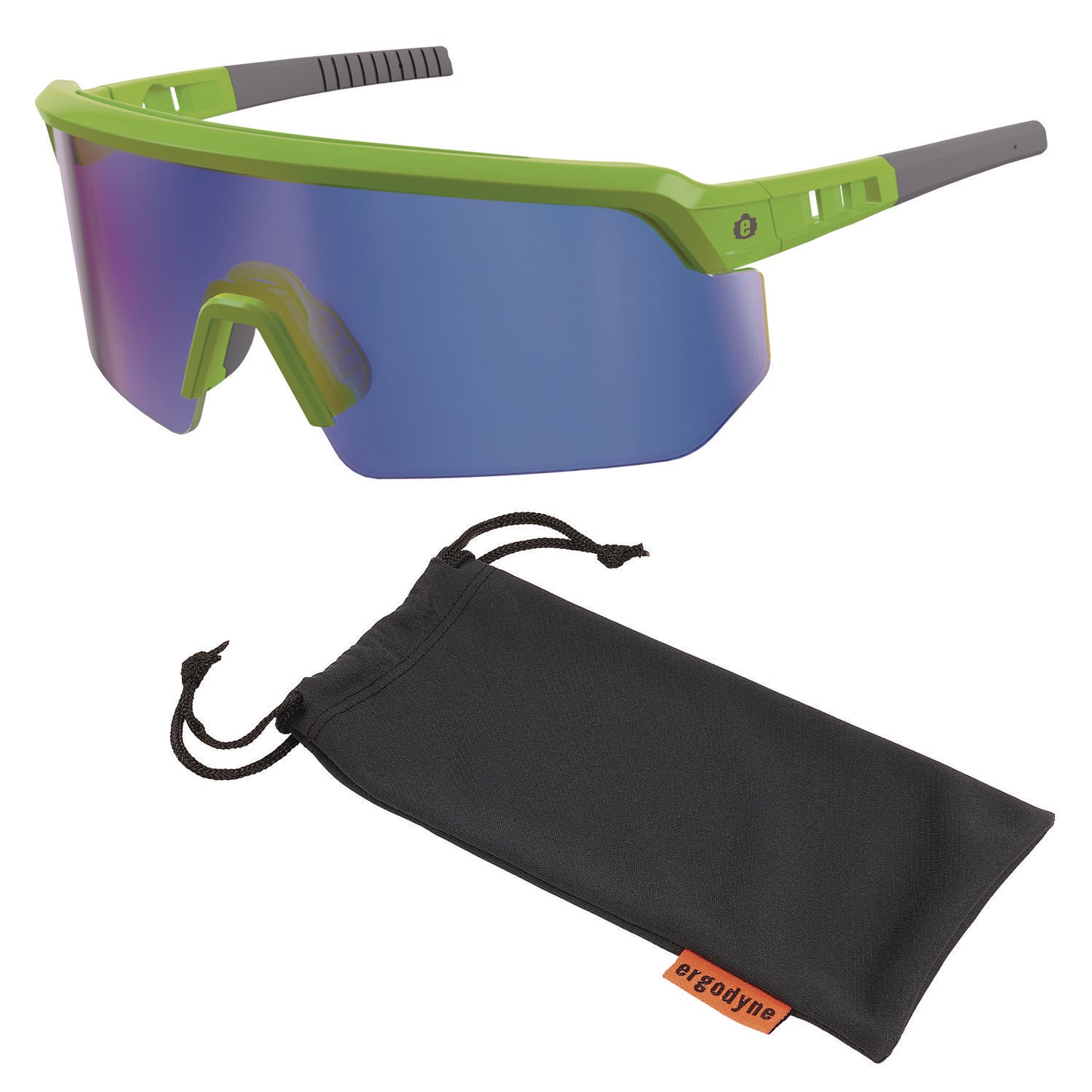 Skullerz AEGIR Safety Glasses, Lime Half Frame, Mirrored Blue Single Lens