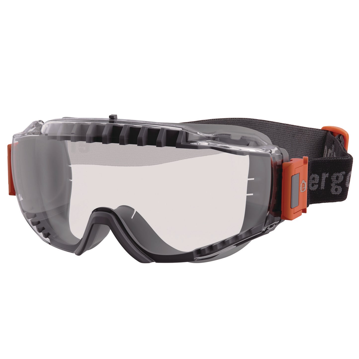 Skullerz MODI OTG Anti-Scratch and Enhanced Anti-Fog Safety Goggles with Elastic Strap, Clear Lens, Gray/Clear Frame