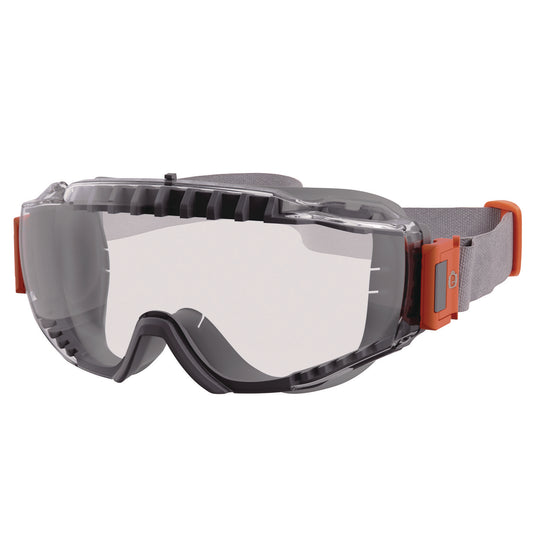 Skullerz MODI OTG Anti-Scratch and Enhanced Anti-Fog Safety Goggles with Neoprene Strap, Clear Lens, Gray/Clear Frame