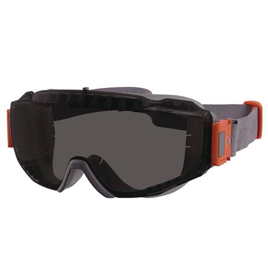 Skullerz MODI OTG Anti-Scratch and Enhanced Anti-Fog Safety Goggles with Neoprene Strap, Smoke Lens, Gray/Clear Frame