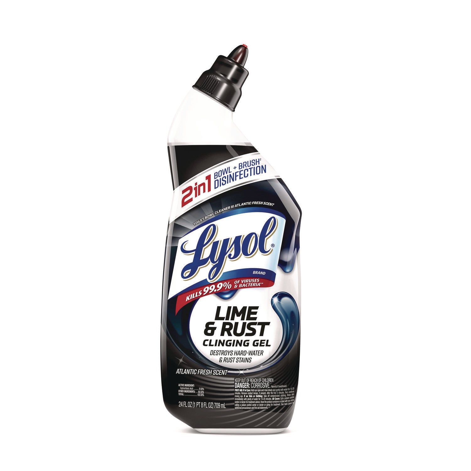 Disinfectant Toilet Bowl Cleaner w/Lime/Rust Remover, Atlantic Fresh Scent, 24 oz Angle-Neck Bottle