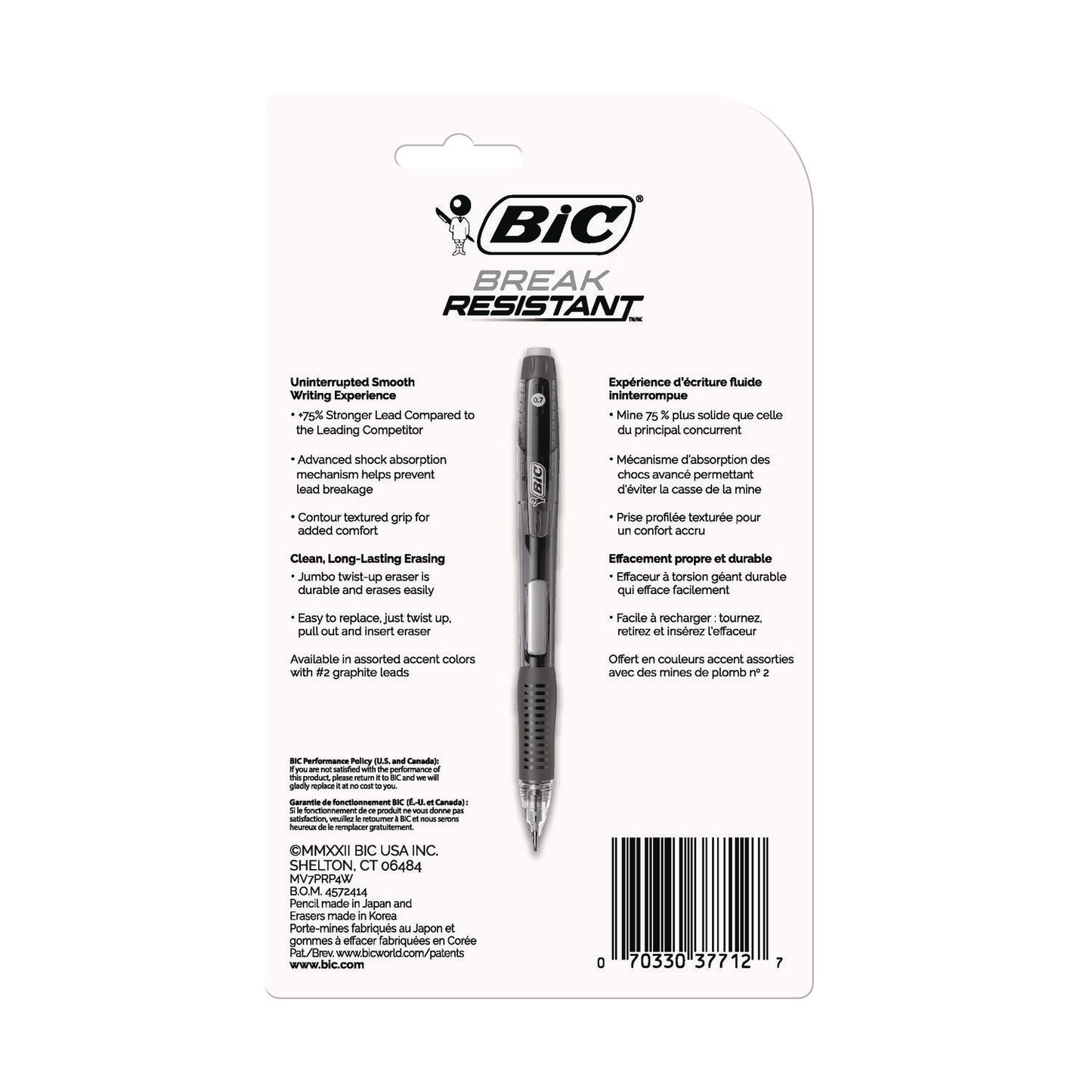 Break-Resistant Mechanical Pencils with Erasers, 0.7 mm, HB (#2), Black Lead, Assorted Barrel Colors, 4/Pack