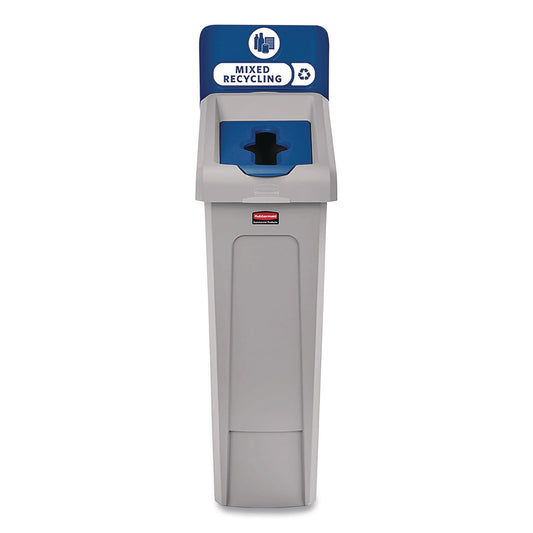 Slim Jim Recycling Station Kit, 1-Stream Mixed Recycling, 23 gal, Plastic, Gray/Blue