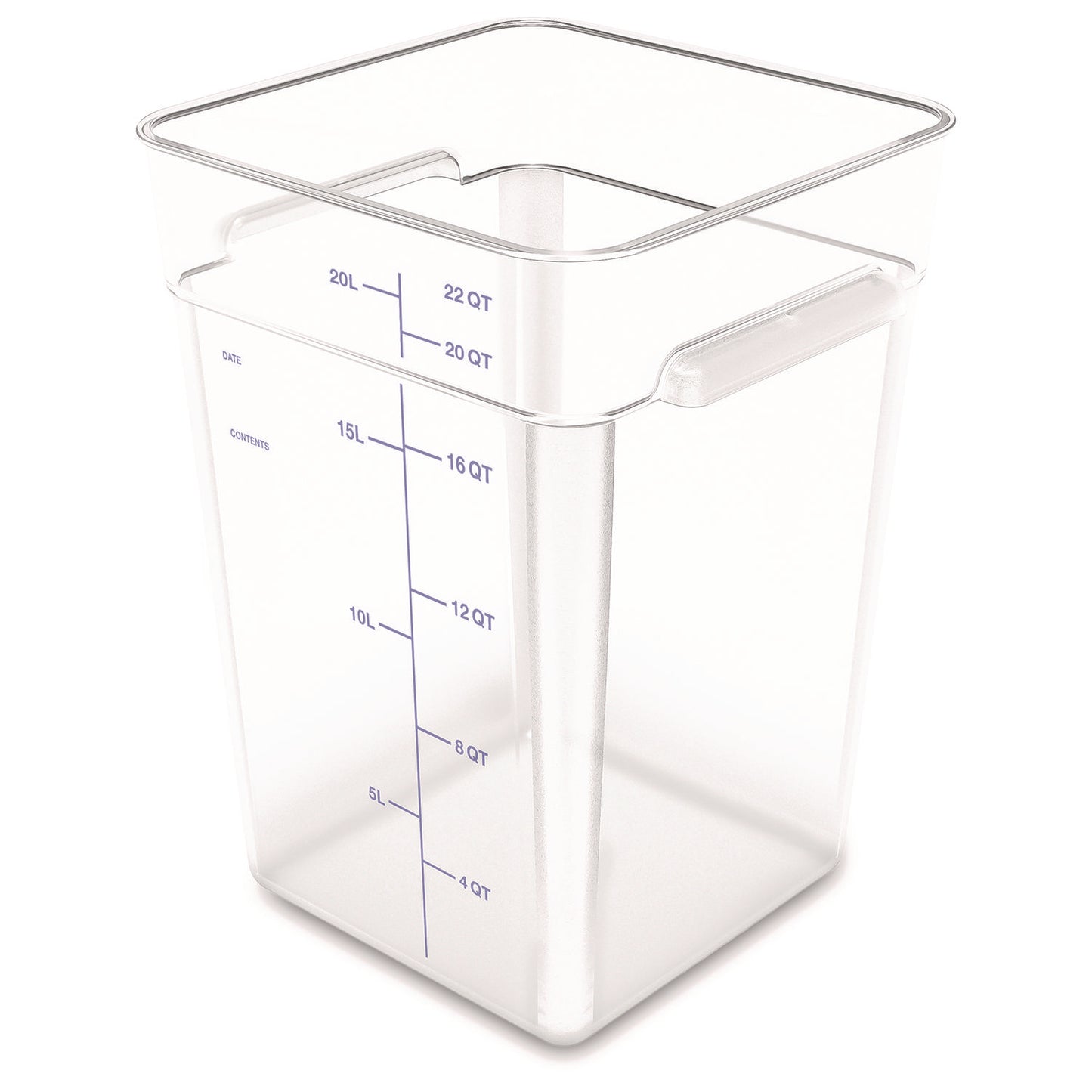 Squares Polycarbonate Food Storage Container, 22 qt, 11 13 x 11.13 x 15.72, Clear, Plastic