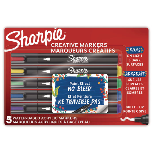 Creative Markers, Medium Bullet Tip, Assorted Colors, 5/Pack