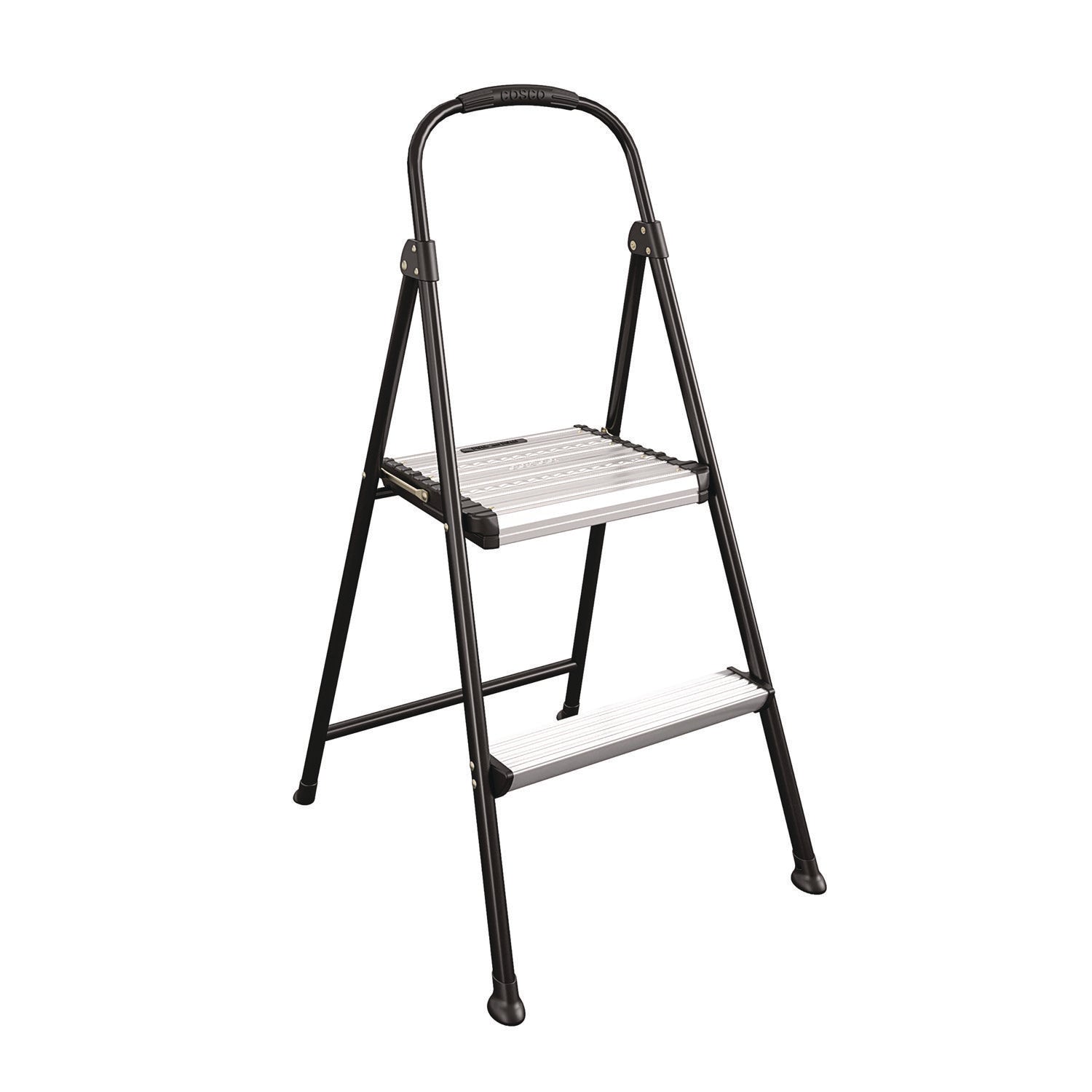 2-Step Stepstool, 250 lb Capacity, 19" Working Height, 22.5" Spread, Black/Silver