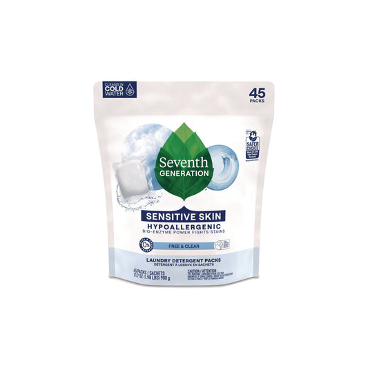 Natural Laundry Detergent Packs, Powder, Unscented, 45 Packets/pack