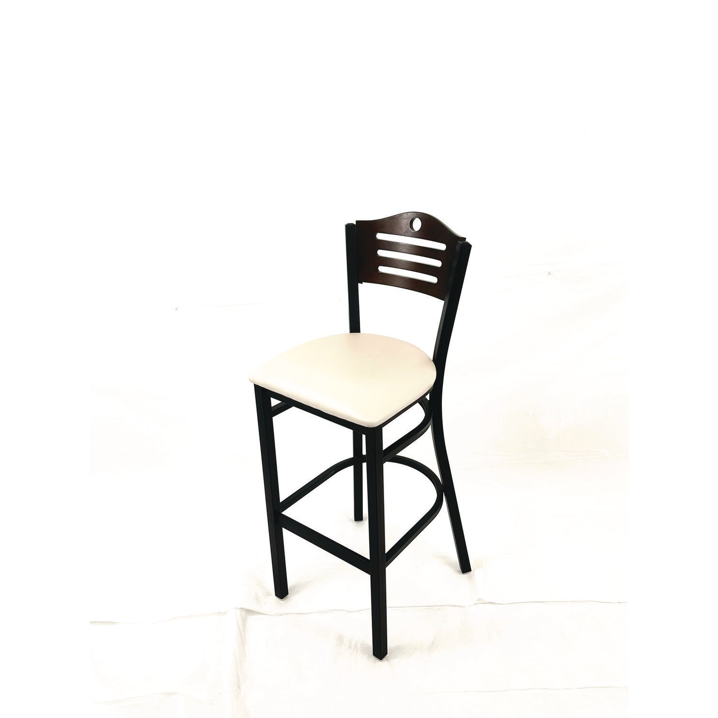 Eagle Series Barstool, Supports Up to 300 lb, 28.5" Seat Height, Cream Seat, Dark Walnut Back, Black Base