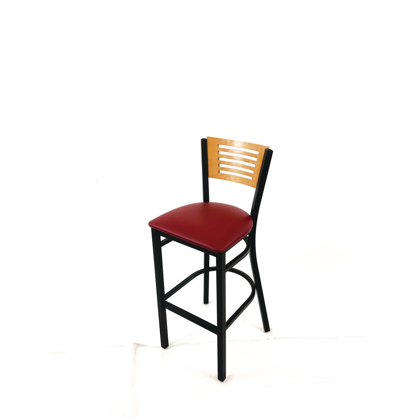 Jones River Series Barstool, Supports Up to 300 lb, 28.5" Seat Height, Burgundy Seat, Natural Back, Black Base