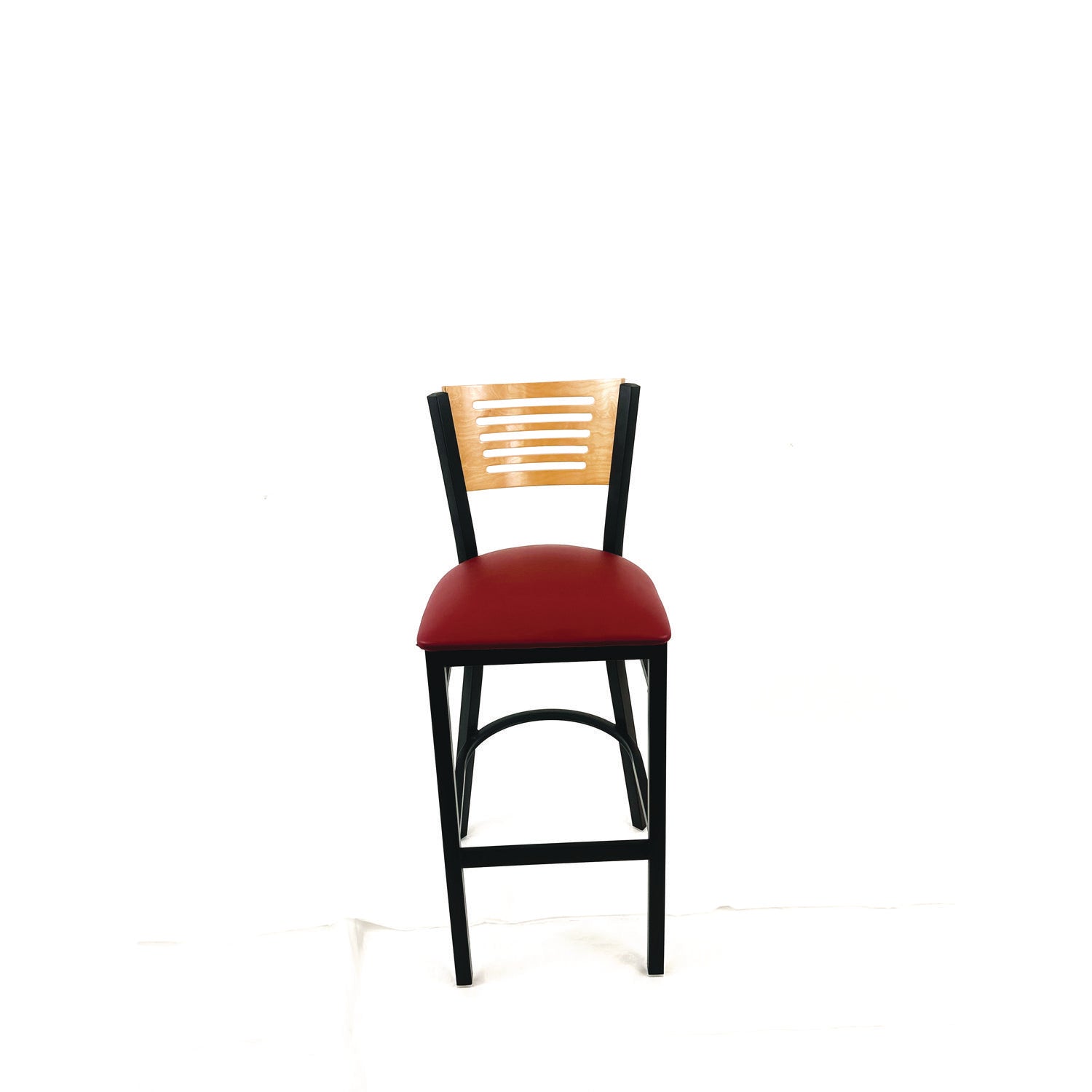Jones River Series Barstool, Supports Up to 300 lb, 28.5" Seat Height, Burgundy Seat, Natural Back, Black Base