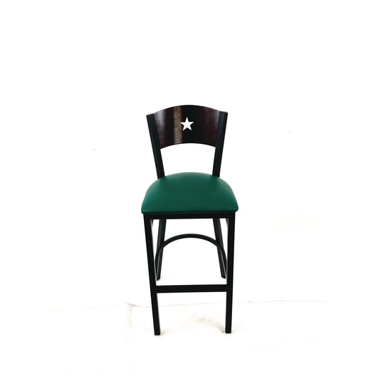 Liberty Series Barstool, Supports Up to 300 lb, 28.5" Seat Height, Green Seat, Dark Mahogany Back, Black Base