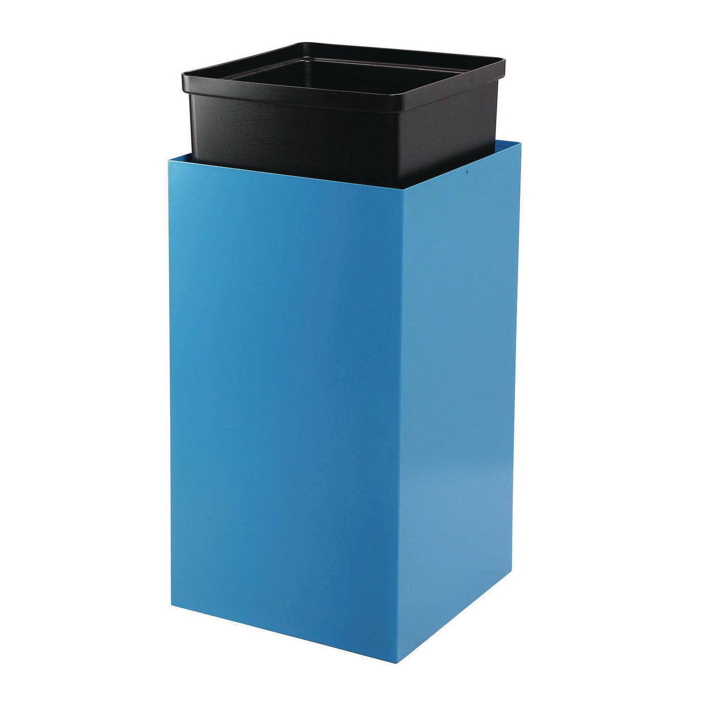 29 Gallon Trash/Recycling Cans, Steel, Blue Recycling with Circle Lid, Black Trash Can with Square Lid