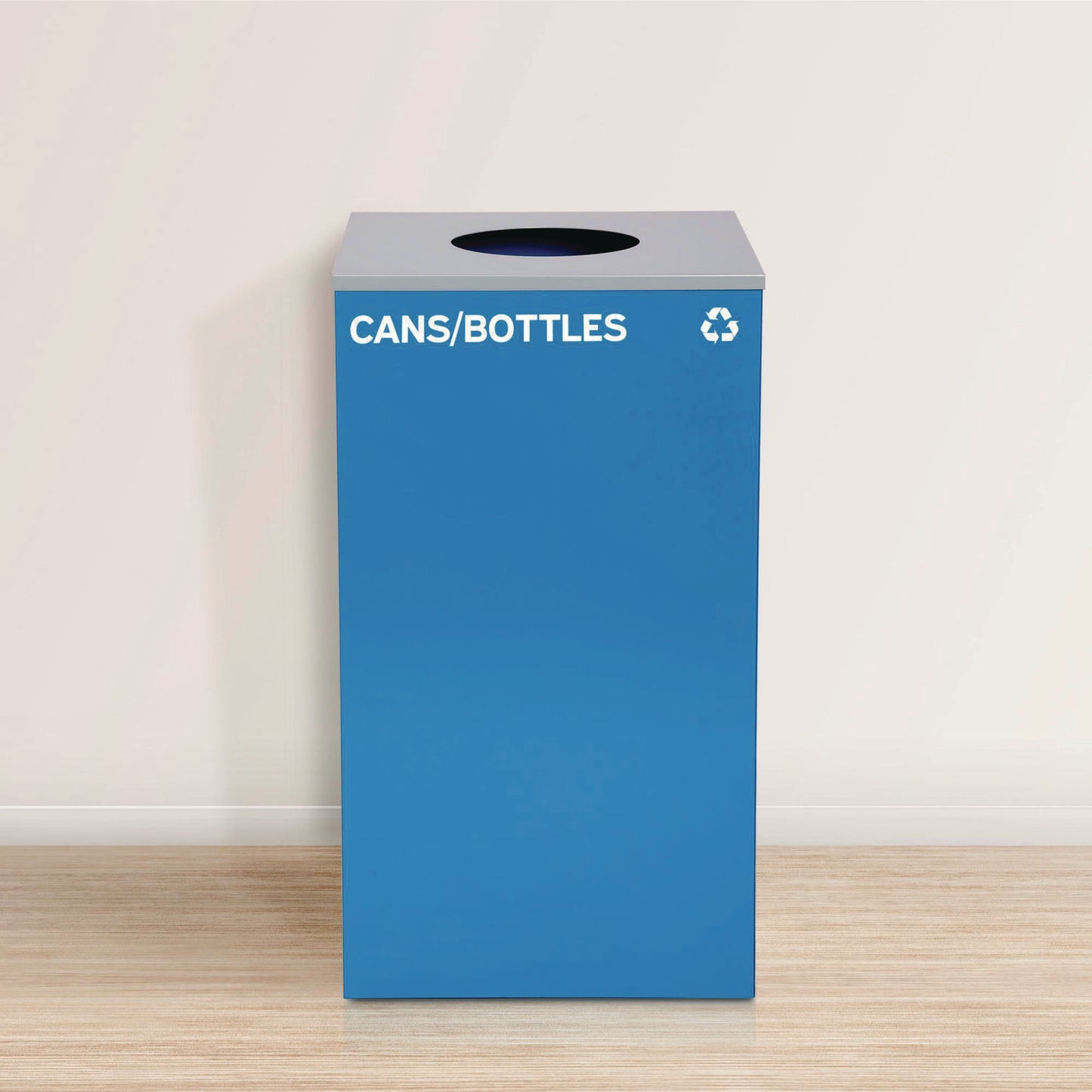 29 Gallon Trash/Recycling Cans, Steel, Blue Cans/Bottles Recycling with Circle Lid, Black Trash Can with Square Lid