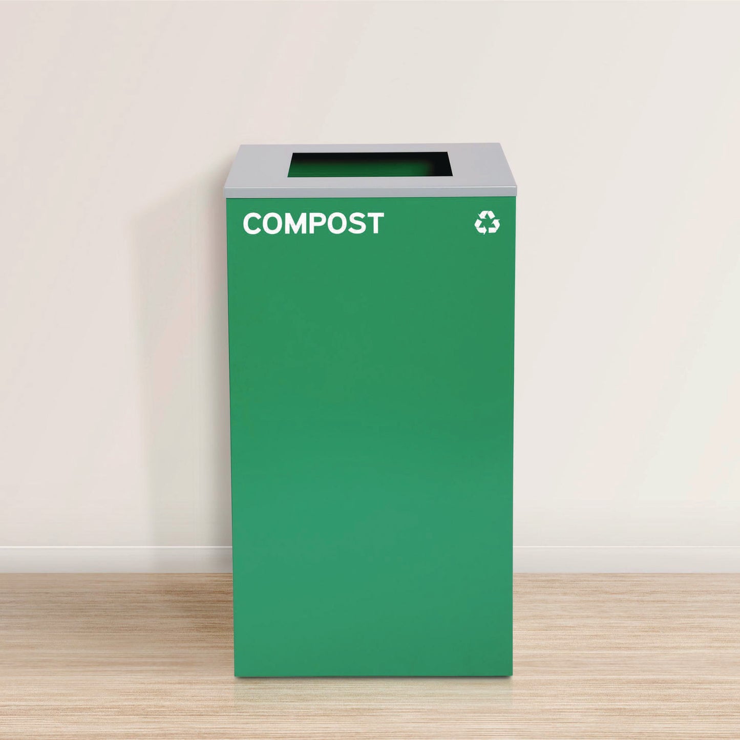 29 Gallon Trash/Recycling Cans, Steel, Green Compost Can with Square Lid, Black Trash Can with Square Lid