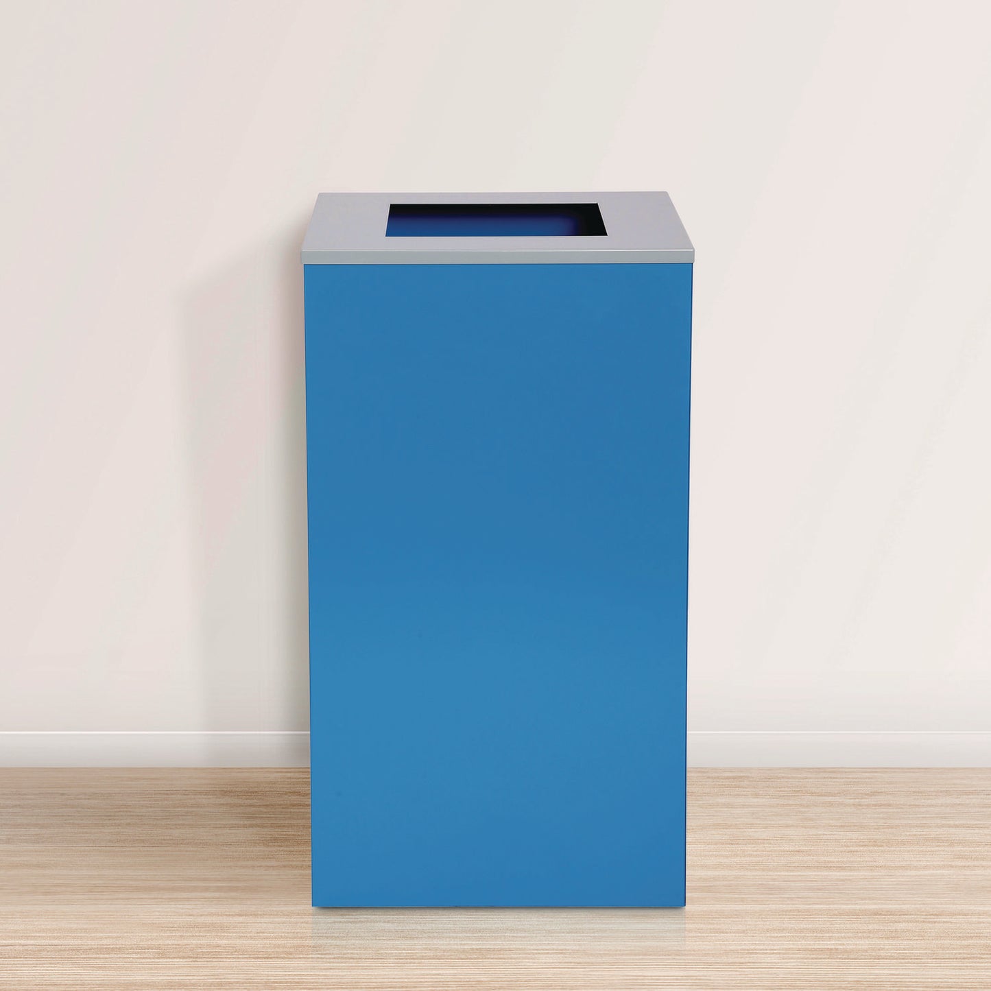 29 Gallon Trash/Recycling Cans, Steel, Blue Can with Square Lid