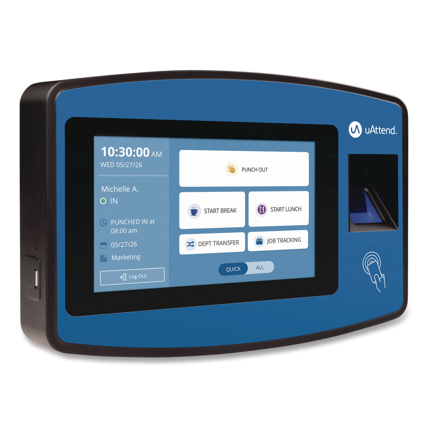 Biometric Fingerprint Touch Tablet Time Clock System, Unlimited Employees, Black/Blue