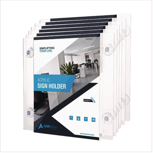 Suction-Mount Acrylic Window Sign Holders, 8.5 x 11, Clear, 12 Sign Holders