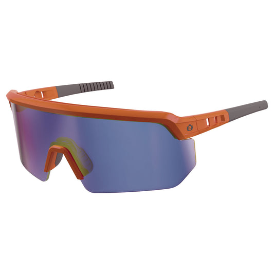 Skullerz AEGIR Anti-Scratch Enhanced Anti-Fog Safety Glasses, Orange Half Frame, Polarized Mirrored Blue Single Lens